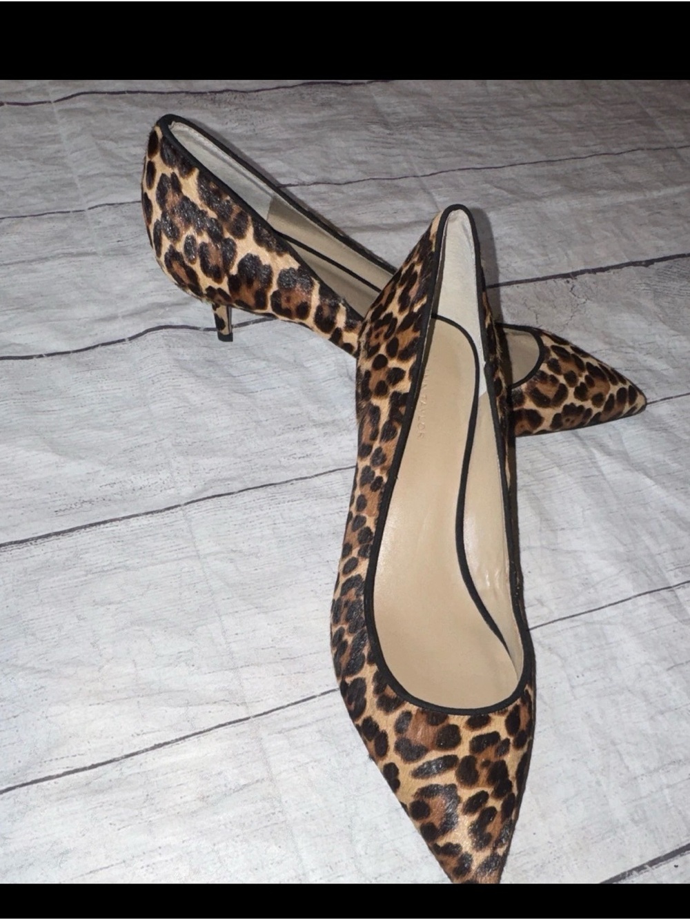ANN TAYLOR Leopard Print Calf Hair Pointed Toe Pumps Heels Shoes Womens 9 Black